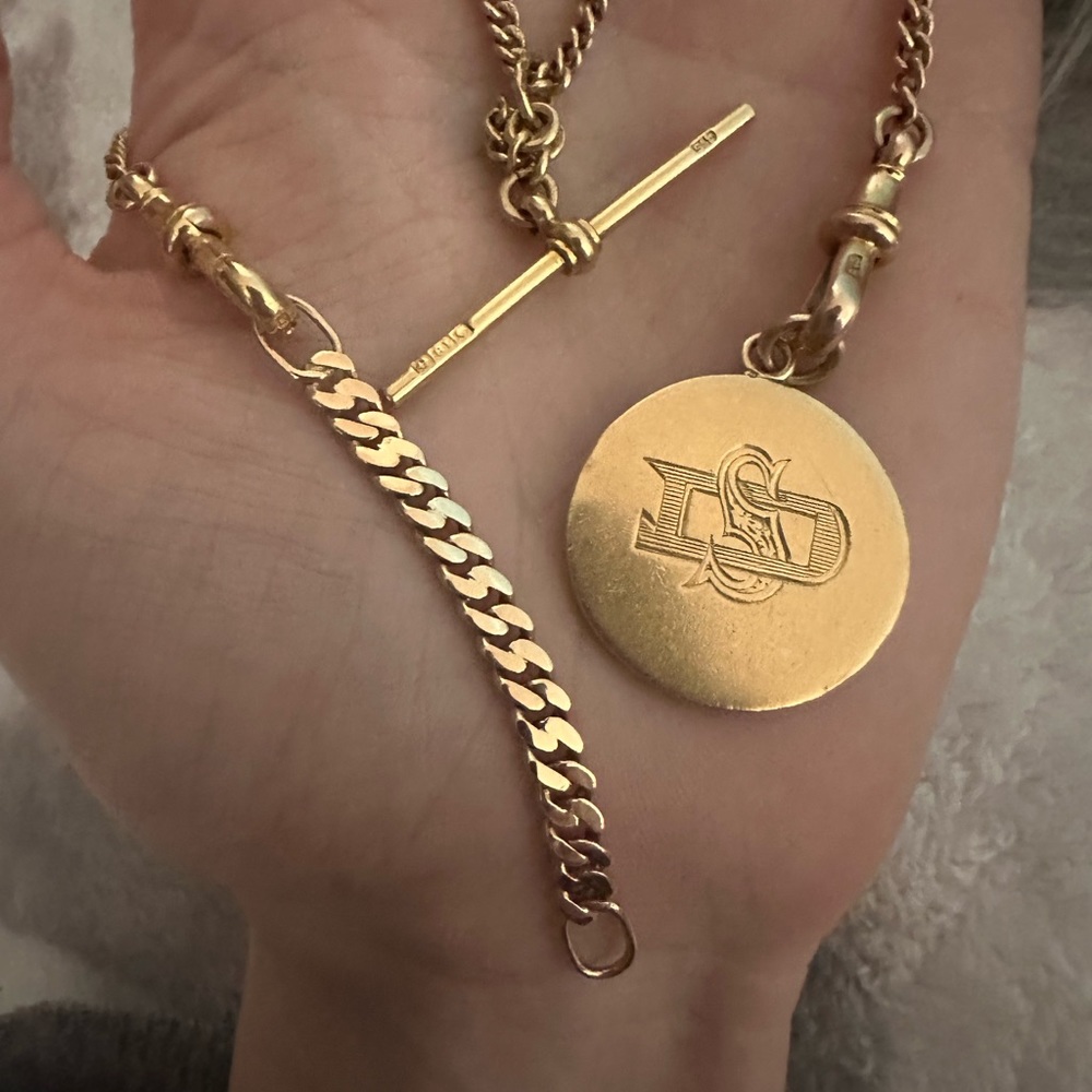 EXTREMELY RARE ESTATE 18k ANTIQUE DOUBLE ALBERT CURB WATCH CHAIN FROM BIRMINGHAM